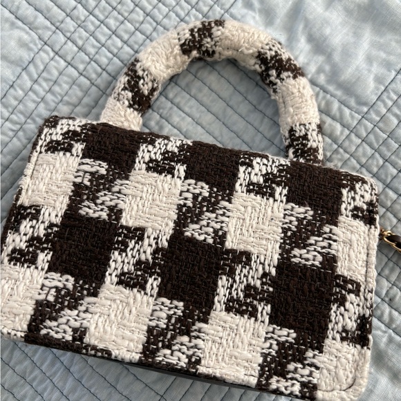 Chic Brown and White tweed mini or evening bag with detachable chain - Picture 2 of 7